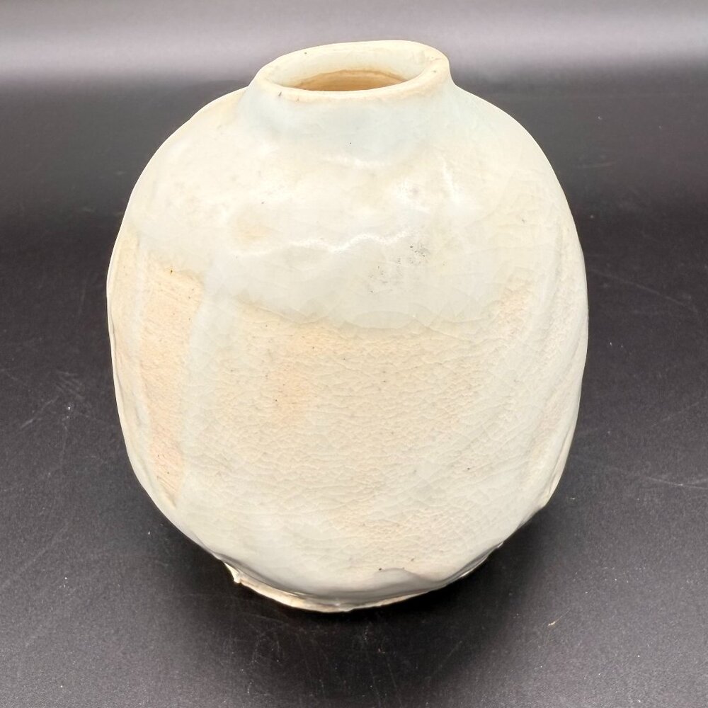 Vintage Studio Pottery Mini Vase Handmade White Glazed Stoneware Signed